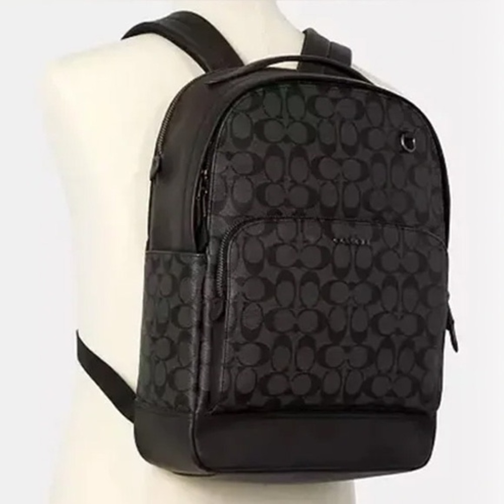 Coach ๐๐๐ Black Signature Canvas Backpack with Leather Trim NEW - Picture 4 of 16